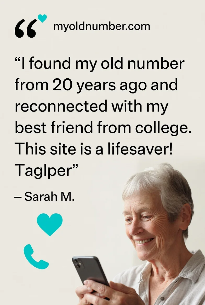 My Old Number testimonial — Sarah M. reconnected with college friend
