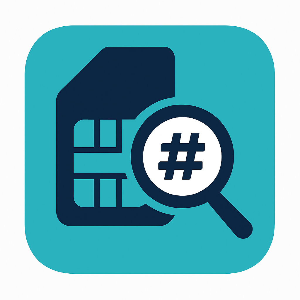 SIM card and magnifying glass icon representing search and recovery of phone numbers
